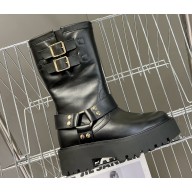 Celine Bulky Mid Biker Boots With Harness In Calfskin Black 2023