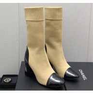 Chanel Heel 7cm Knit & Patent Calfskin Short Boots G40134 Beige 2023