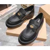 Miu Miu Heel 5.5cm Leather Loafers Black With Logo Coin 2023