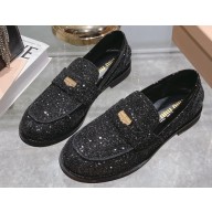 Miu Miu Glitter Loafers Black With Logo Coin 2023