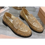 Miu Miu Glitter Loafers Gold With Logo Coin 2023