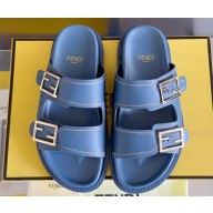 Fendi Feel leather Double-band flat slides Blue 2023