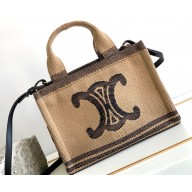 Celine Small Cabas Thais Bag In Textile With Triomphe And Calfskin 199162 Beige/Black 2023