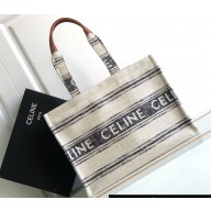Celine Large Cabas Thais Bag In Striped Textile With Celine Jacquard 196762 Beige/Black 2023