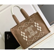 Celine Large Cabas Thais Bag In Textile And Calfskin 196762 Natural/White 2023