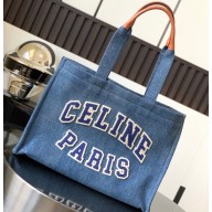 Celine Large Cabas Thais Bag In Denim 196762 Navy Tan 2023