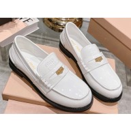 Miu Miu Patent Leather Loafers White With Logo Coin 2023