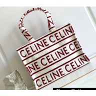 Celine Large Cabas Thais Bag In Textile With Celine All Over 196762 White/Red 2023
