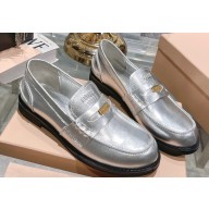 Miu Miu Leather Loafers Silver With Logo Coin 2023
