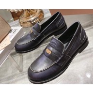 Miu Miu Vintage-effect Leather Loafers Black With Logo Coin 2023