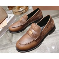 Miu Miu Vintage-effect Leather Loafers Brown With Logo Coin 2023