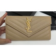 Saint Laurent Cassandre Matelassé Large Flap Wallet In Grain De Poudre Embossed Leather 372264 Beige/Gold