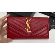 Saint Laurent Cassandre Matelassé Large Flap Wallet In Grain De Poudre Embossed Leather 372264 Red/Gold