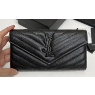 Saint Laurent Cassandre Matelassé Large Flap Wallet In Grain De Poudre Embossed Leather 372264 Black