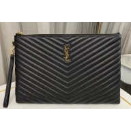 Saint Laurent cassandre matelassé document holder in quilted leather 440222 Black/Gold