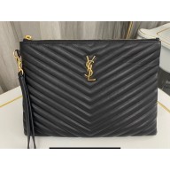 Saint Laurent cassandre matelassé tablet pouch in quilted leather 559193 Black/Gold