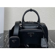 Prada Antique nappa leather multi-pocket top-handle bag 1bb099 Black 2023