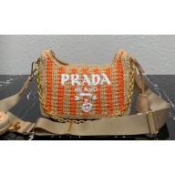 Prada Re-Edition 2005 crochet raffia shoulder bag 1BH204 Beige/Orange 2023