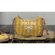 Prada Re-Edition 2005 crochet raffia shoulder bag 1BH204 Beige/Yellow 2023