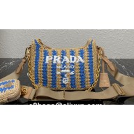 Prada Re-Edition 2005 crochet raffia shoulder bag 1BH204 Beige/Blue 2023