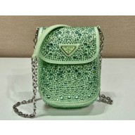 Prada Mini Cleo bag with Crystals 1BH185 Green 2023