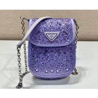 Prada Mini Cleo bag with Crystals 1BH185 Purple 2023