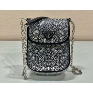 Prada Mini Cleo bag with Crystals 1BH185 Black 2023