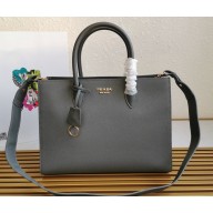 Prada Large Saffiano Leather Handbag 1ba153 Gray/White 2023