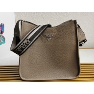 Prada Leather hobo bag 1BC073 Gray 2023
