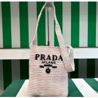 Prada Raffia-effect yarn crochet tote bag 1BC184 White/Pink