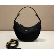Prada Arqué Re-Nylon and brushed leather shoulder bag 1BC194 Black