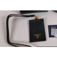 Prada Saffiano Leather Badge Holder 1MC007 Metal lettering logo Black/Gold
