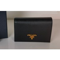 Prada Small Saffiano Leather Wallet 1MV021 Metal lettering logo Black/Gold