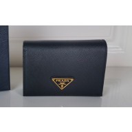 Prada Small Saffiano Leather Wallet 1MV021 Enameled metal triangle logo Black/Gold