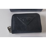 Prada Saffiano coin purse 2MM003 Embossed triangle logo Black