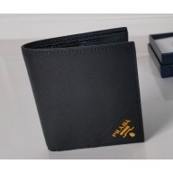 Prada Saffiano Leather Wallet 2MO004 Metal lettering logo Black/Gold