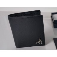 Prada Saffiano Leather Wallet 2MO004 Metal lettering logo Black/Silver