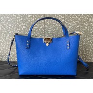 Valentino Small Rockstud Grainy Calfskin Tote Bag with Contrasting Lining 0044 Blue 2023