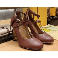 Fendi Heel 10cm Delfina leather high-heeled court pumps Brown 2023