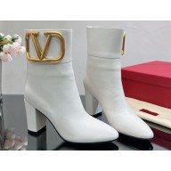 Valentino High Heel Ankle Boots In Calfskin Leather White with VLogo Signature detail 2023