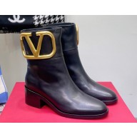 Valentino Ankle Boots In Calfskin Leather Black with VLogo Signature detail 2023