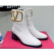 Valentino Ankle Boots In Calfskin Leather White with VLogo Signature detail 2023