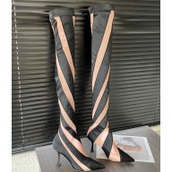 Jimmy Choo Heel 10.5cm NZ / Mugler Sheer Spiral Stretch Fabric Sock Over-The-Knee Boots 02 2023