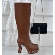 Gucci Heel 12cm platform 4cm boots with GG studs 750519 Brown 2023