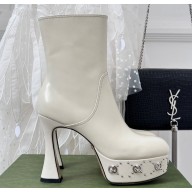 Gucci Heel 12cm platform 4cm boots with GG studs 740599 White 2023