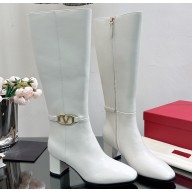 Valentino Vlogo Signature Calfskin Boots 75mm White 2023
