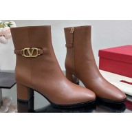 Valentino Vlogo Signature Calfskin Ankle Boots 75mm Brown 2023