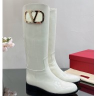 Valentino VLogo Calfskin Boots Patent White Cut-out leg decorated with VLogo Type accessory 2023