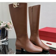 Valentino VLogo Type Calfskin Boots Brown 2023
