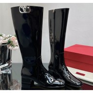Valentino VLogo Type Calfskin Boots Patent Black 2023